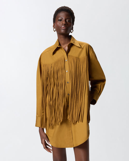 Mini shirt dress with fringing
