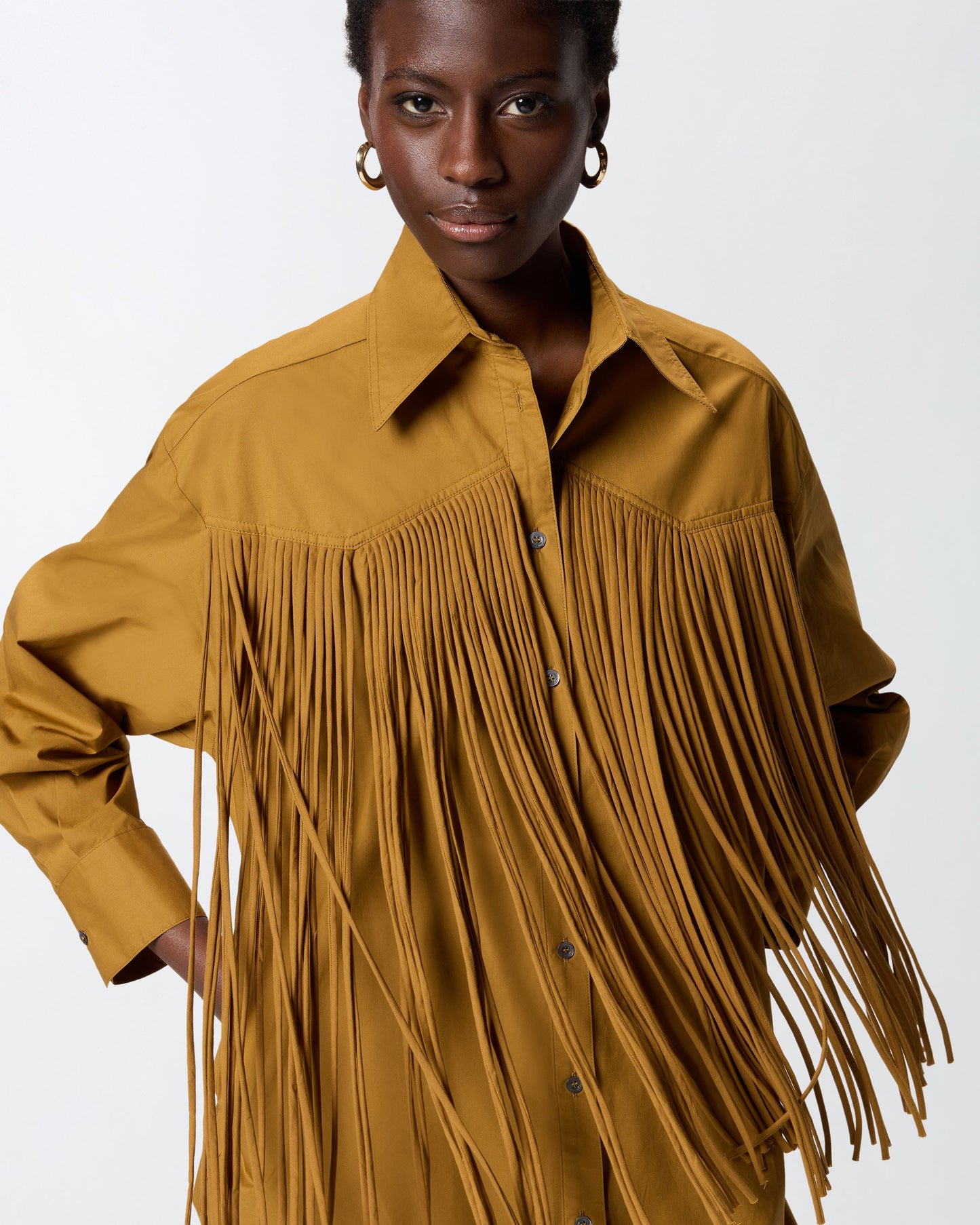 Mini shirt dress with fringing