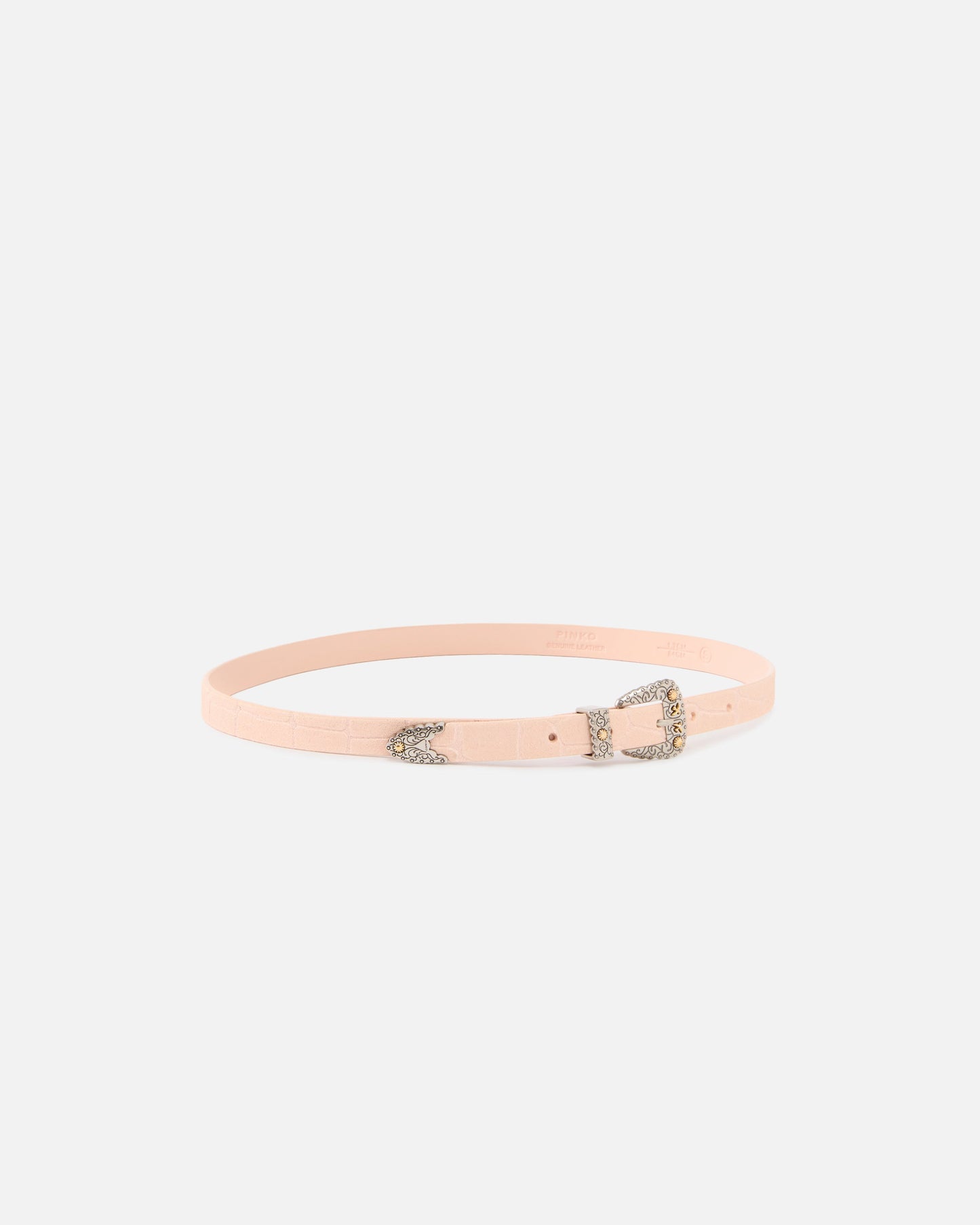 Crocodile-print leather belt with Texan buckle, 1.7 cm