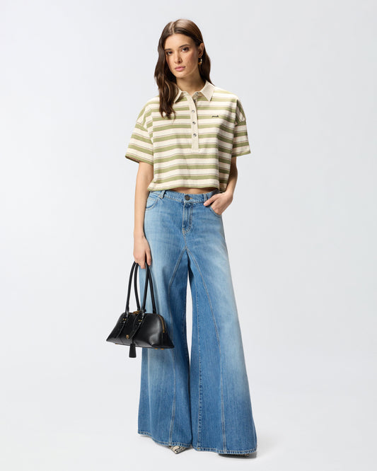 Cropped striped jersey polo with structured collar