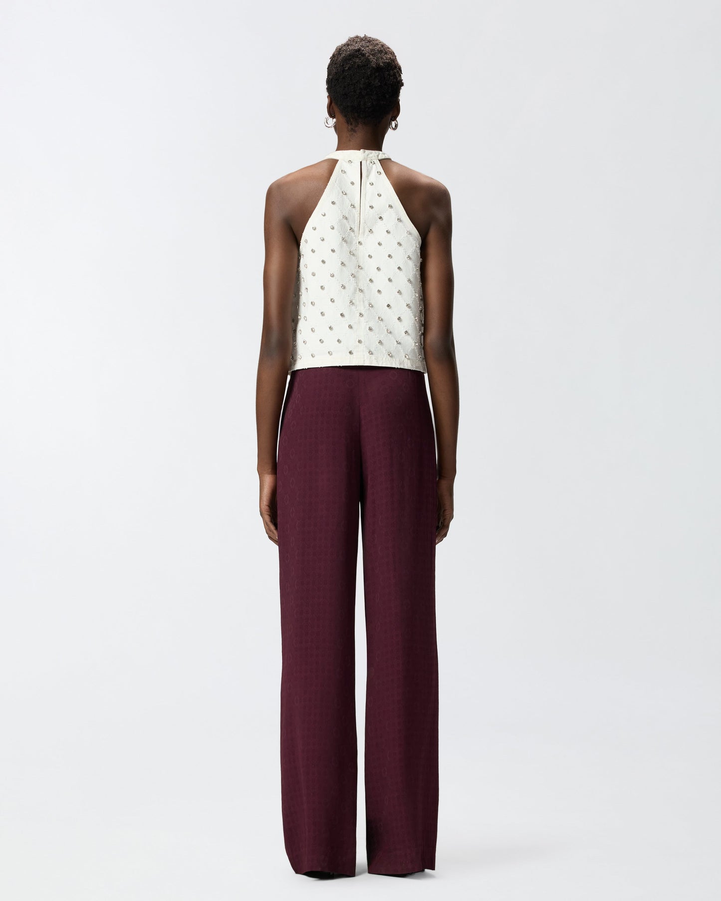 Halterneck top with diamond motif and rhinestones