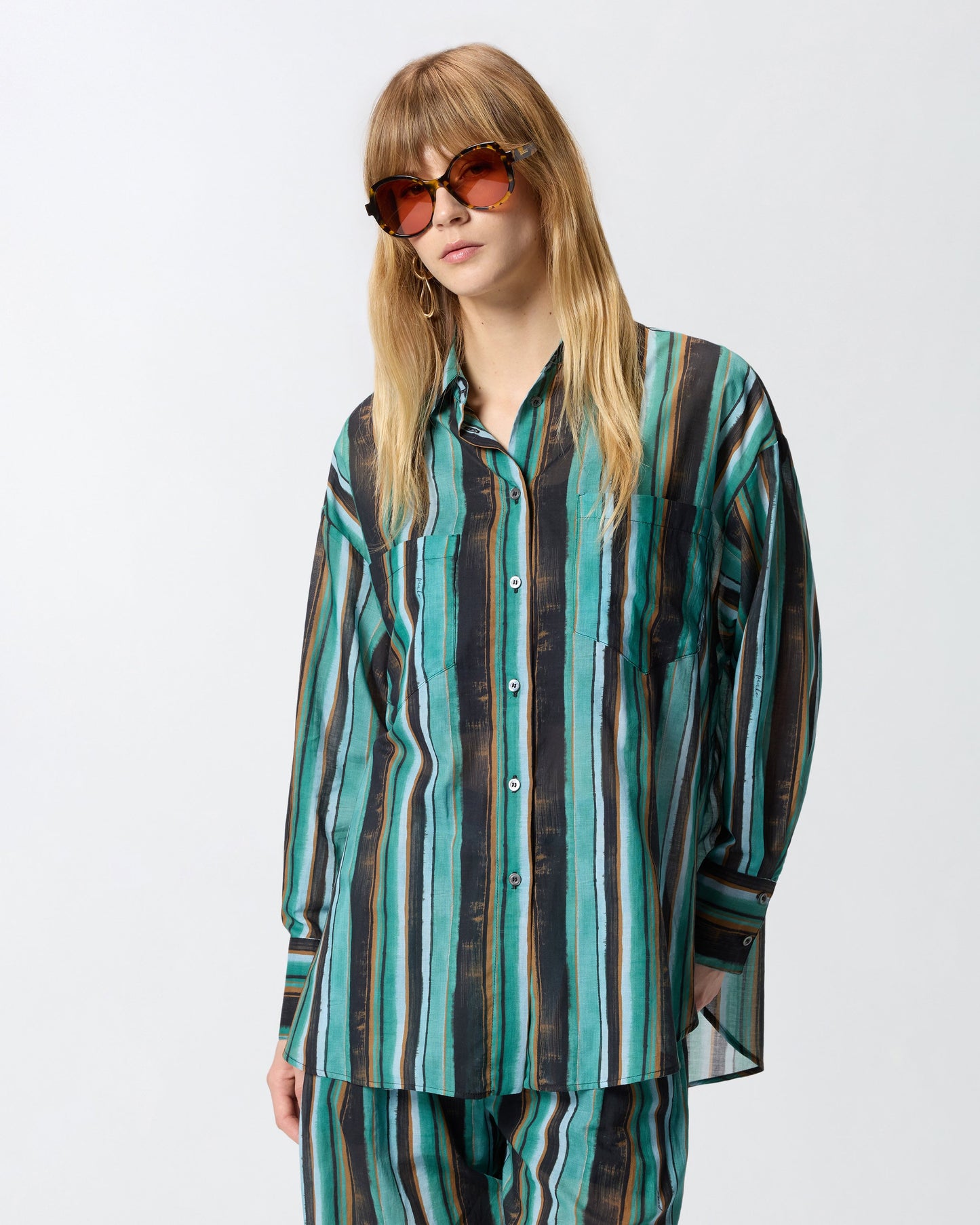 Cotton shirt with brushstroke-effect stripes