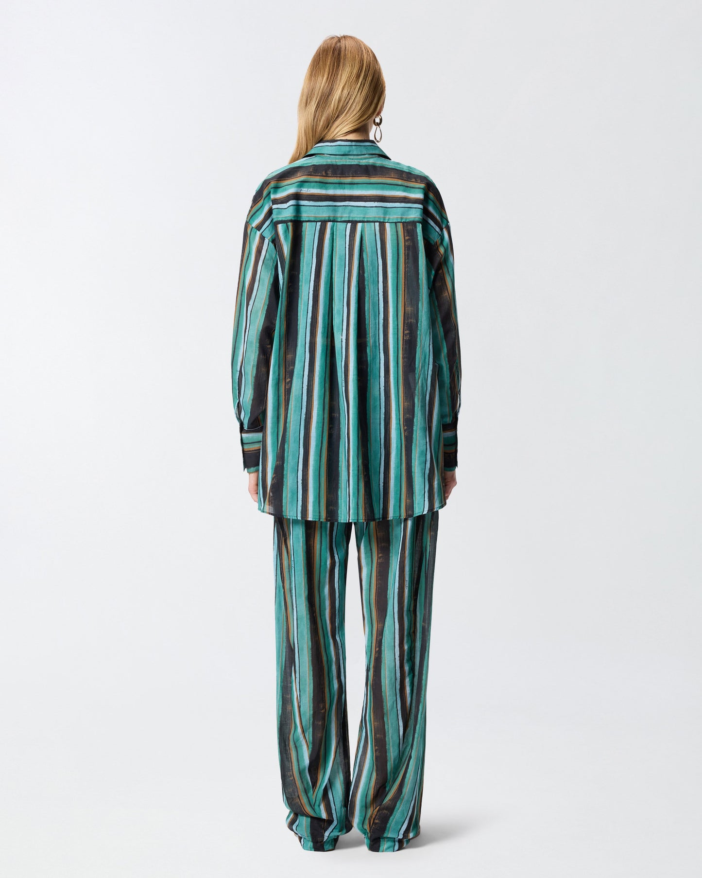 Cotton shirt with brushstroke-effect stripes