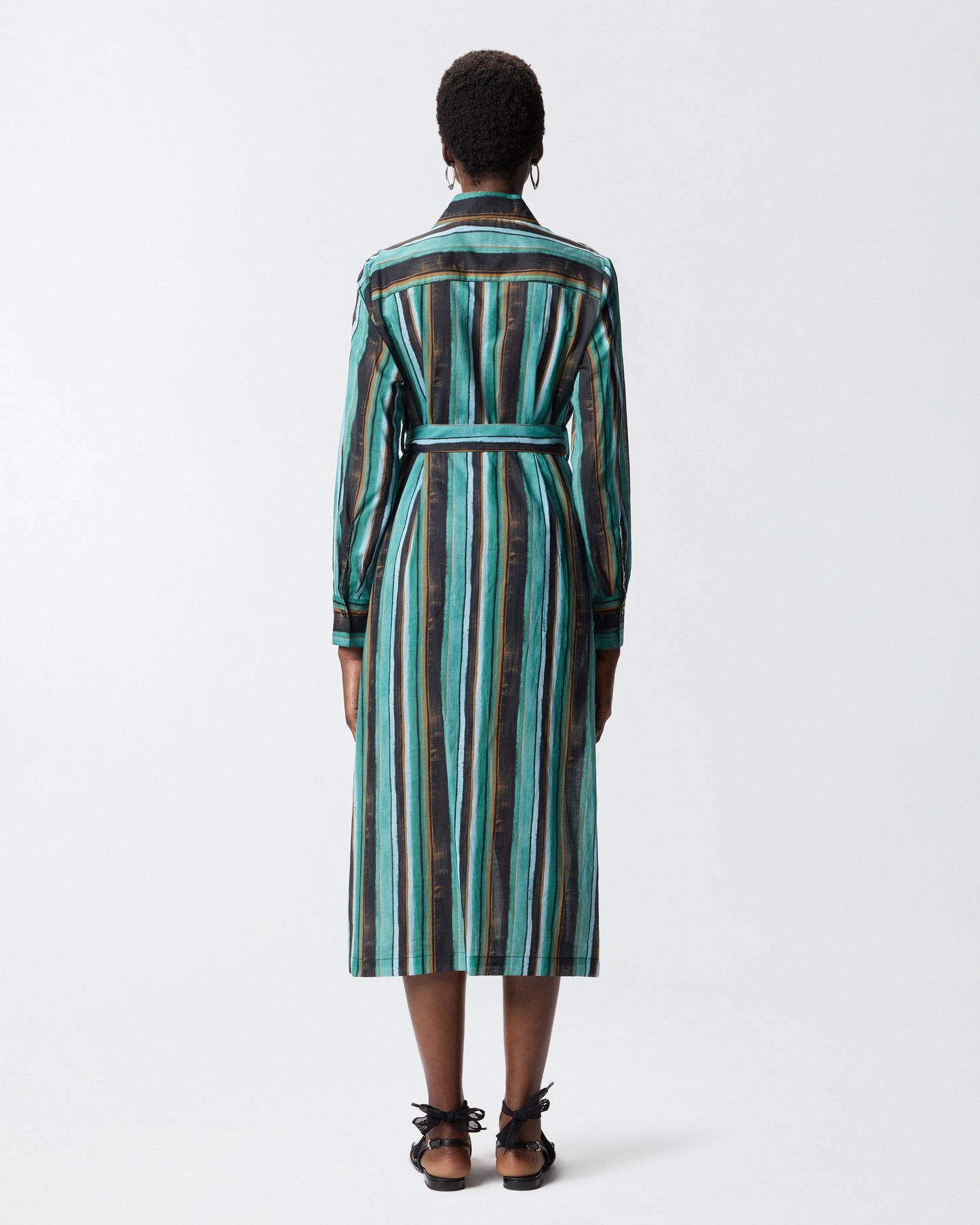 Cotton midi shirt dress with brushstroke-effect stripes
