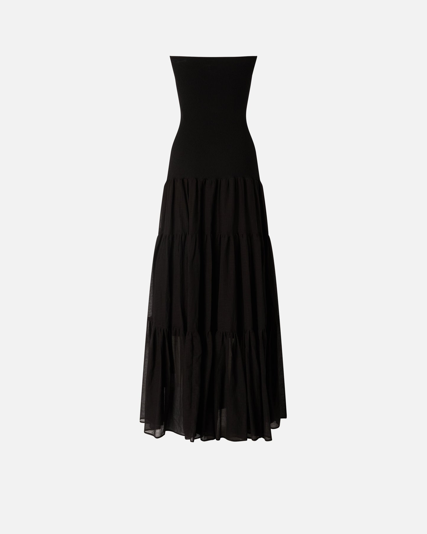 Long dress with ribbed top and flounced skirt