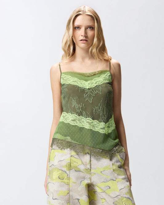 Patchwork-effect lace top