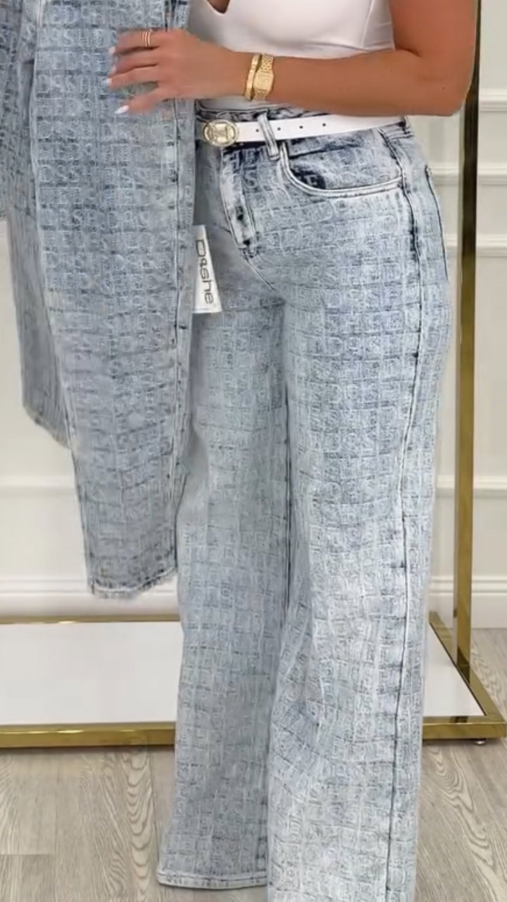 Damenkarierte lässige weite Jeans