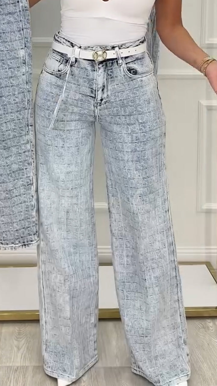 Damenkarierte lässige weite Jeans