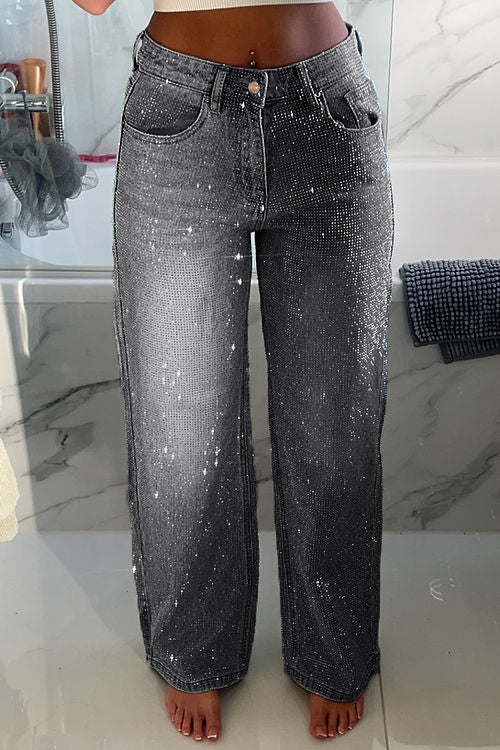 Damen-Freizeithose aus Denim mit Strasssteinen