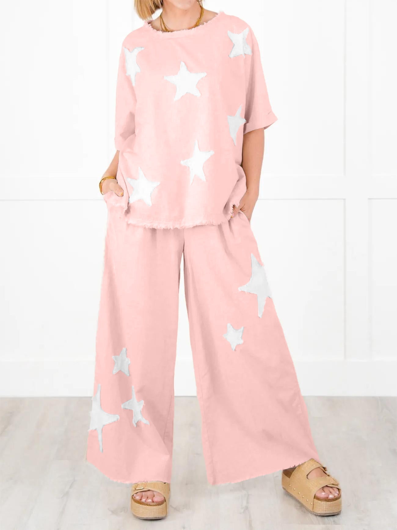 Zweiteiler-Set für Damen mit Stern-Patch im Freizeit-Stil (2 kaufen, kostenloser Versand)