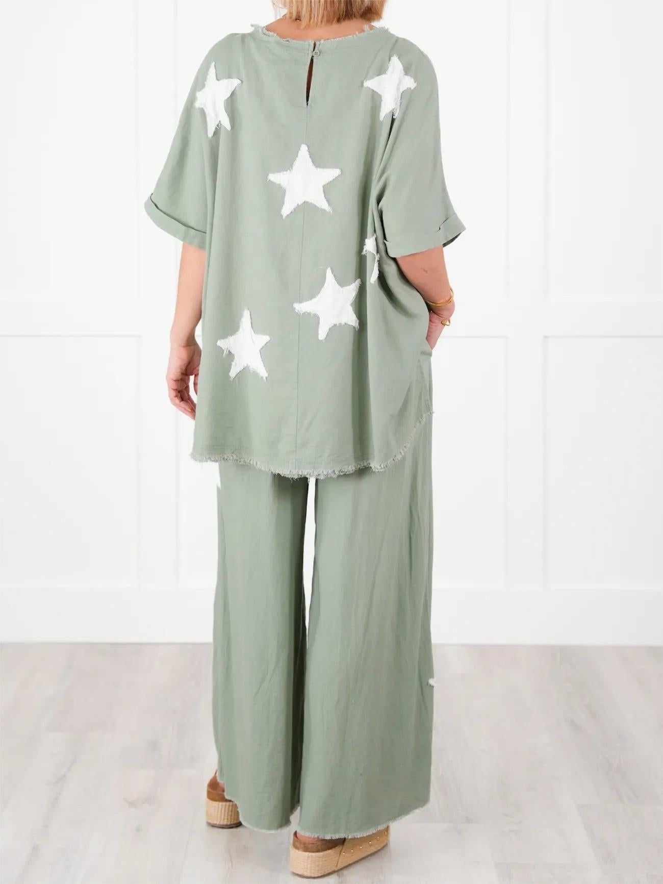 Zweiteiler-Set für Damen mit Stern-Patch im Freizeit-Stil (2 kaufen, kostenloser Versand)