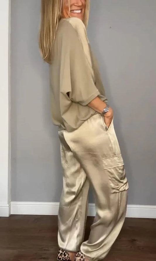 Geschmeidiges Satin-Oberteil und Hose mit halben Ärmeln💝BEIM KAUF VON 2 SETS KOSTENLOSER VERSAND