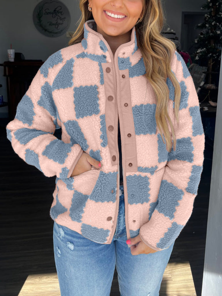 Karierte Sherpa-Fleecejacke für Damen (2 kaufen, kostenloser Versand)