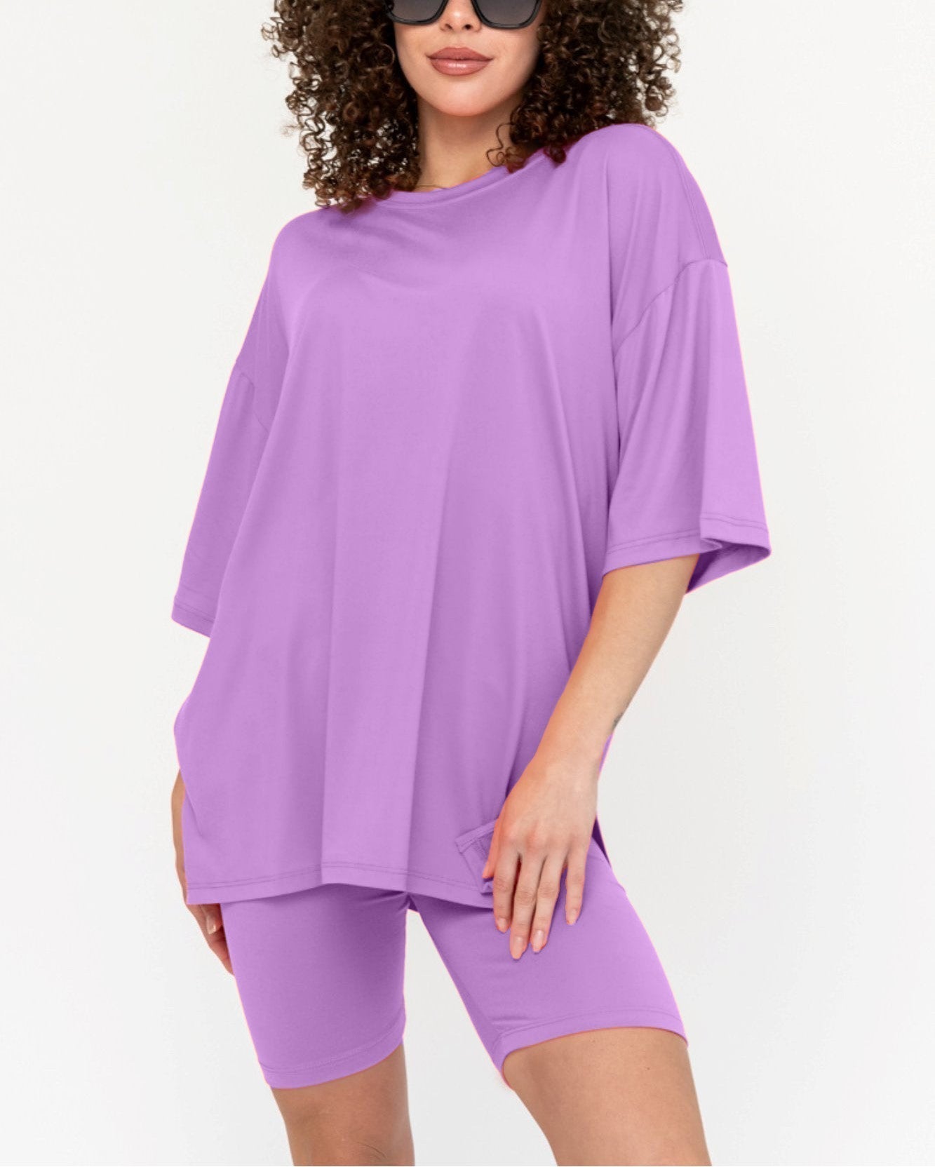 Damen Sommer Oversized Biker-Set mit Rundhalsausschnitt (2 kaufen, kostenloser Versand)