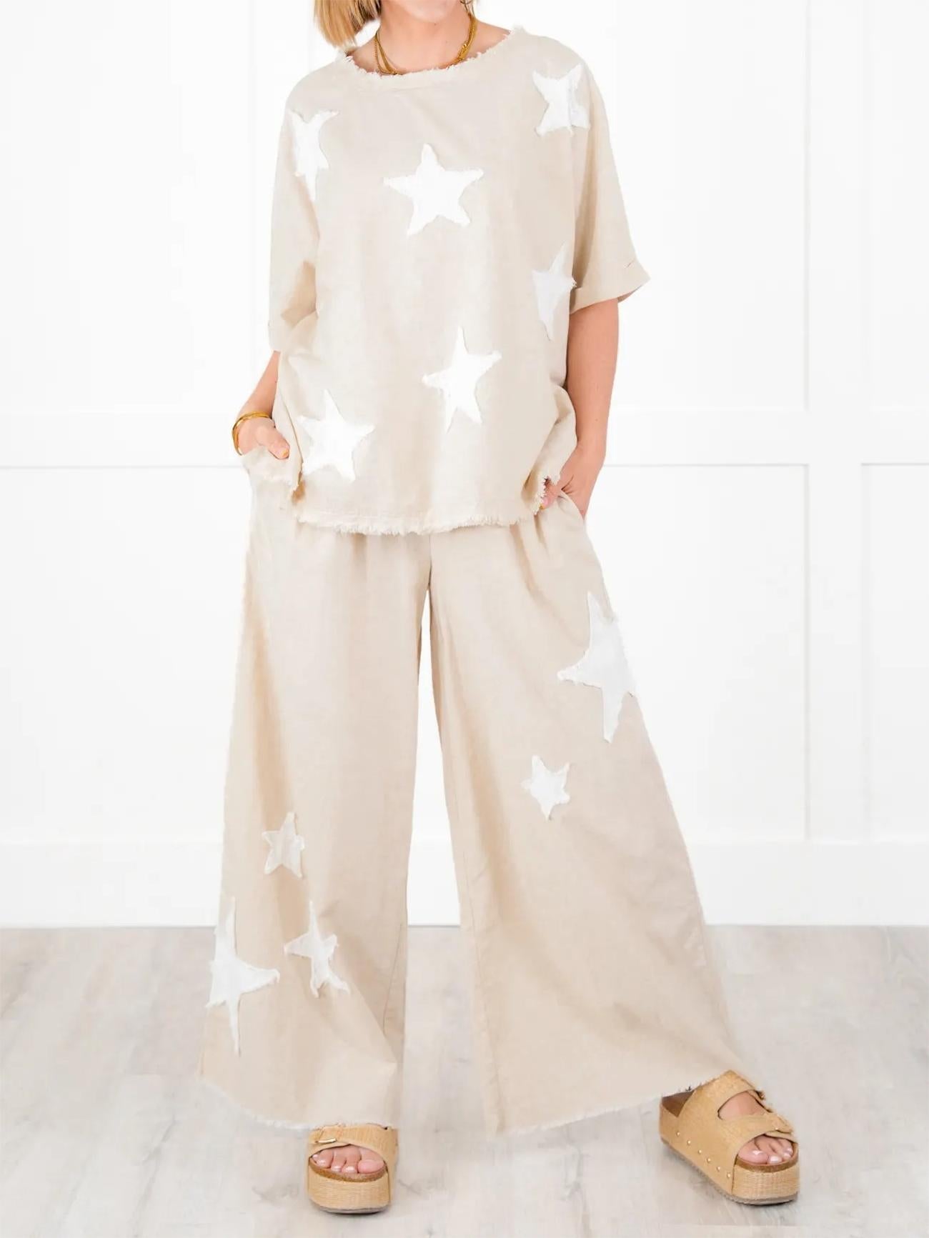 Zweiteiler-Set für Damen mit Stern-Patch im Freizeit-Stil (2 kaufen, kostenloser Versand)