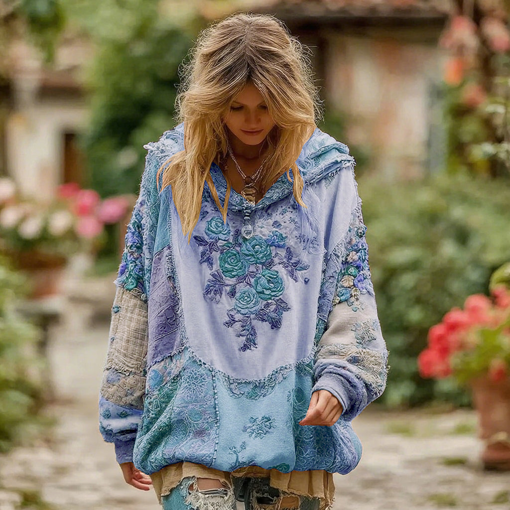 Damen Vintage Blumenmuster Hoodie