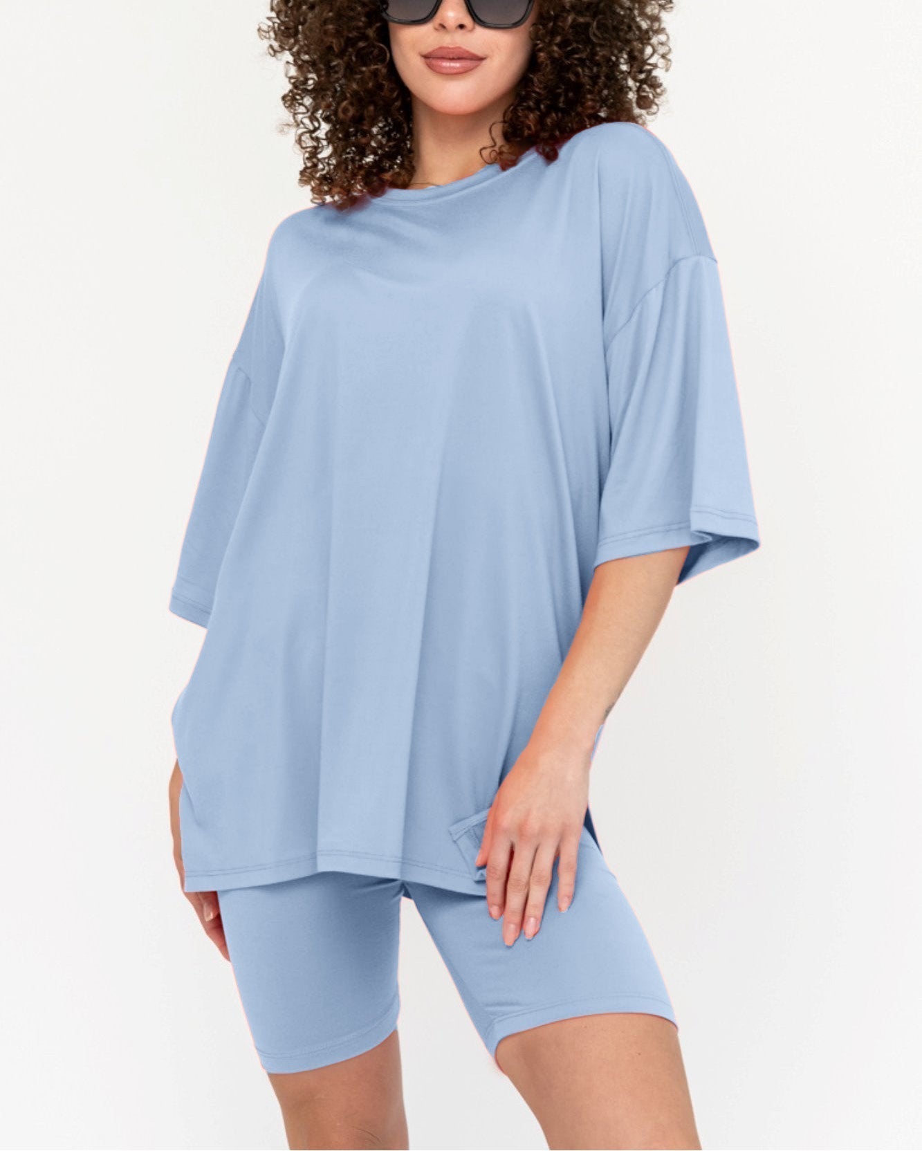 Damen Sommer Oversized Biker-Set mit Rundhalsausschnitt (2 kaufen, kostenloser Versand)