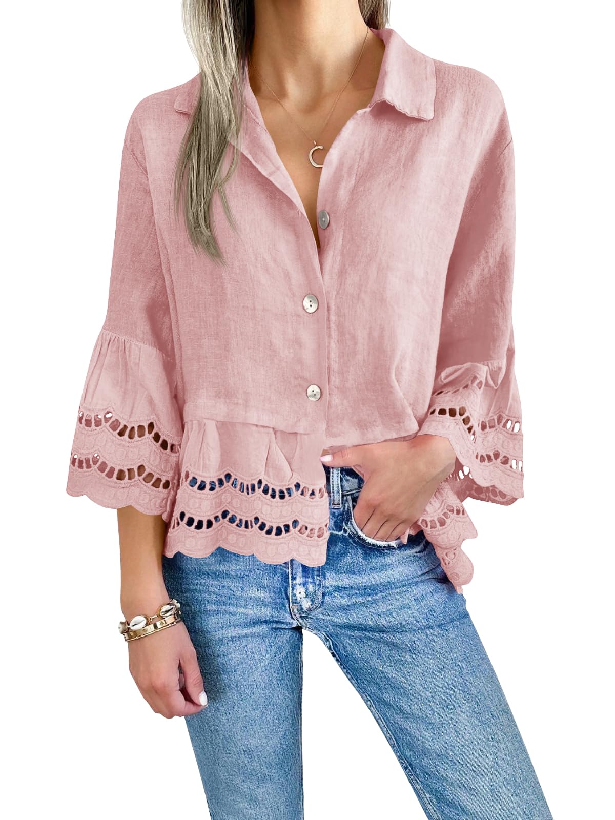 Damen-Bluse mit Ösen und Spitze (2 kaufen, kostenloser Versand)