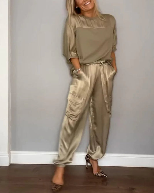 Geschmeidiges Satin-Oberteil und Hose mit halben Ärmeln💝BEIM KAUF VON 2 SETS KOSTENLOSER VERSAND