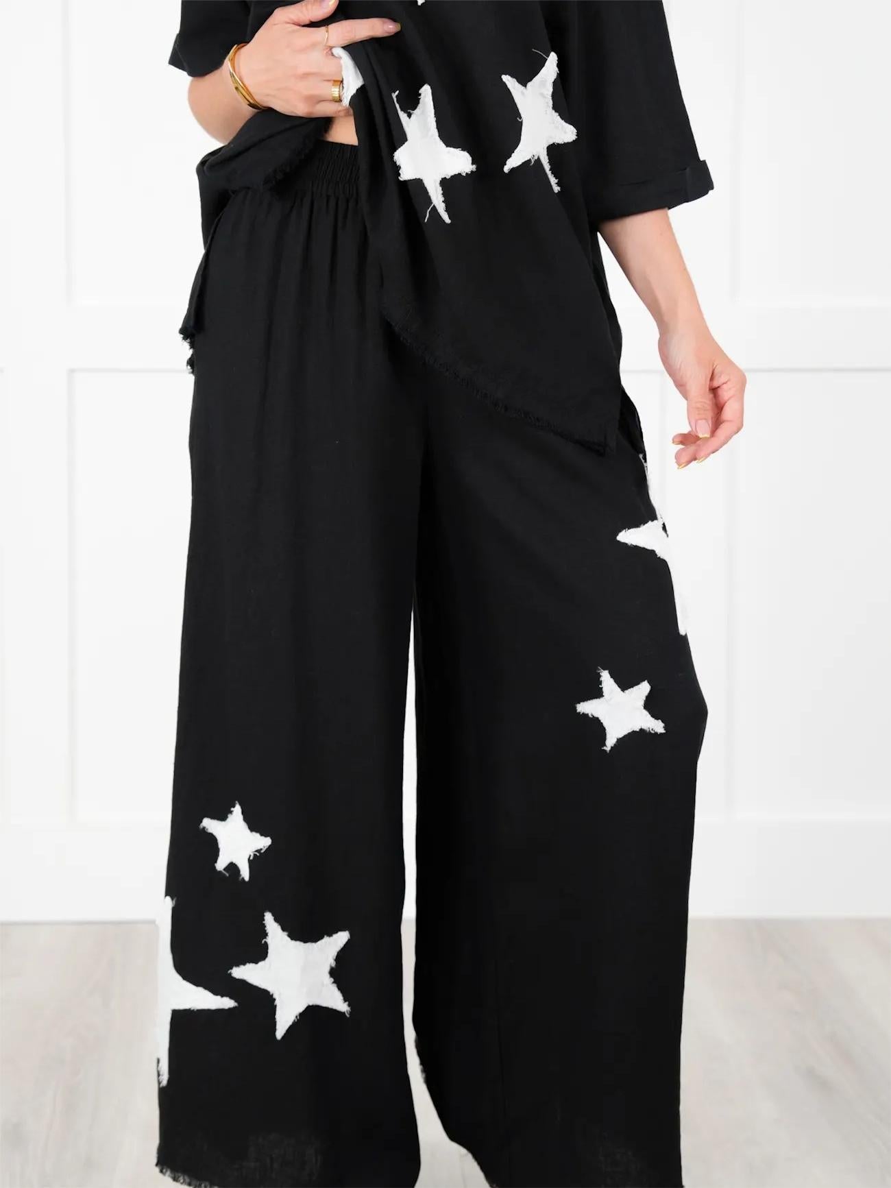 Zweiteiler-Set für Damen mit Stern-Patch im Freizeit-Stil (2 kaufen, kostenloser Versand)