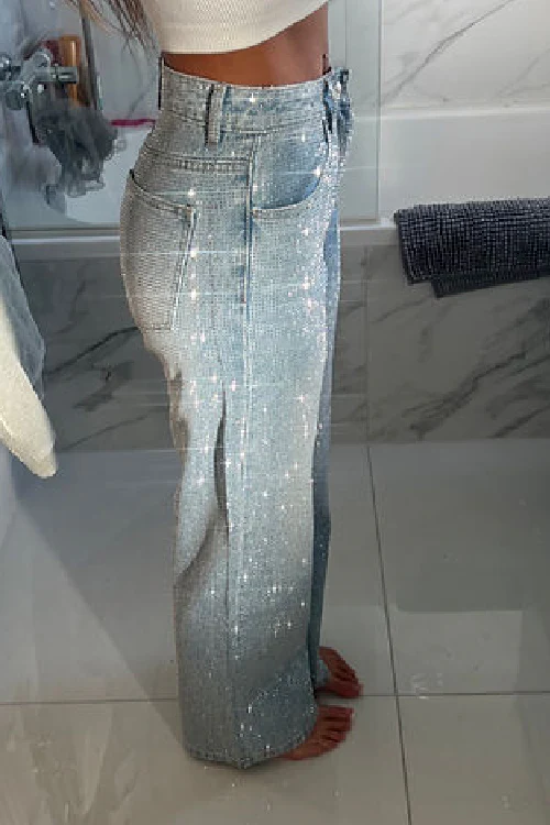Damen-Freizeithose aus Denim mit Strasssteinen