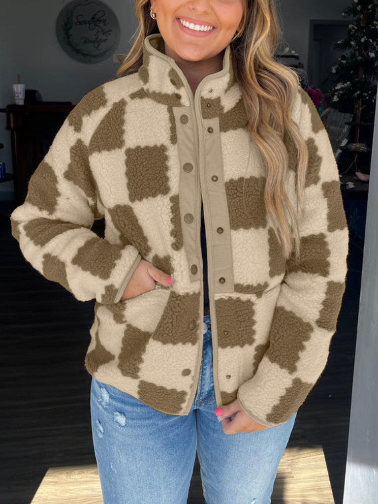 Karierte Sherpa-Fleecejacke für Damen (2 kaufen, kostenloser Versand)