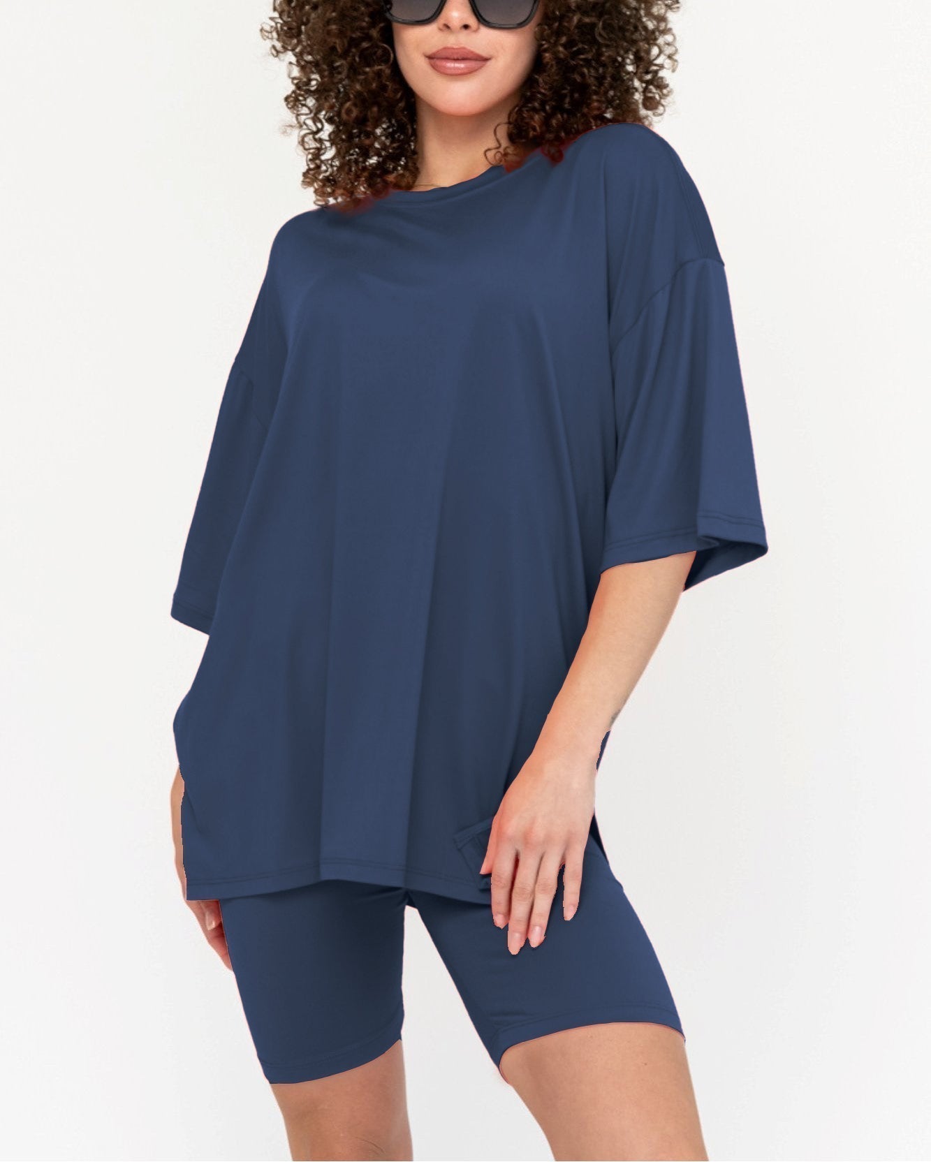 Damen Sommer Oversized Biker-Set mit Rundhalsausschnitt (2 kaufen, kostenloser Versand)
