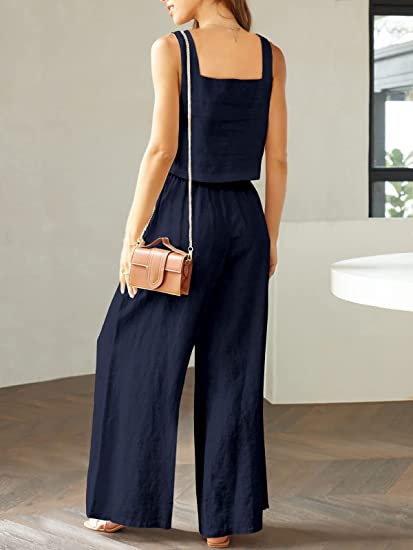 Lounge-Set mit weitem Bein und Tanktop mit eckigem Ausschnitt