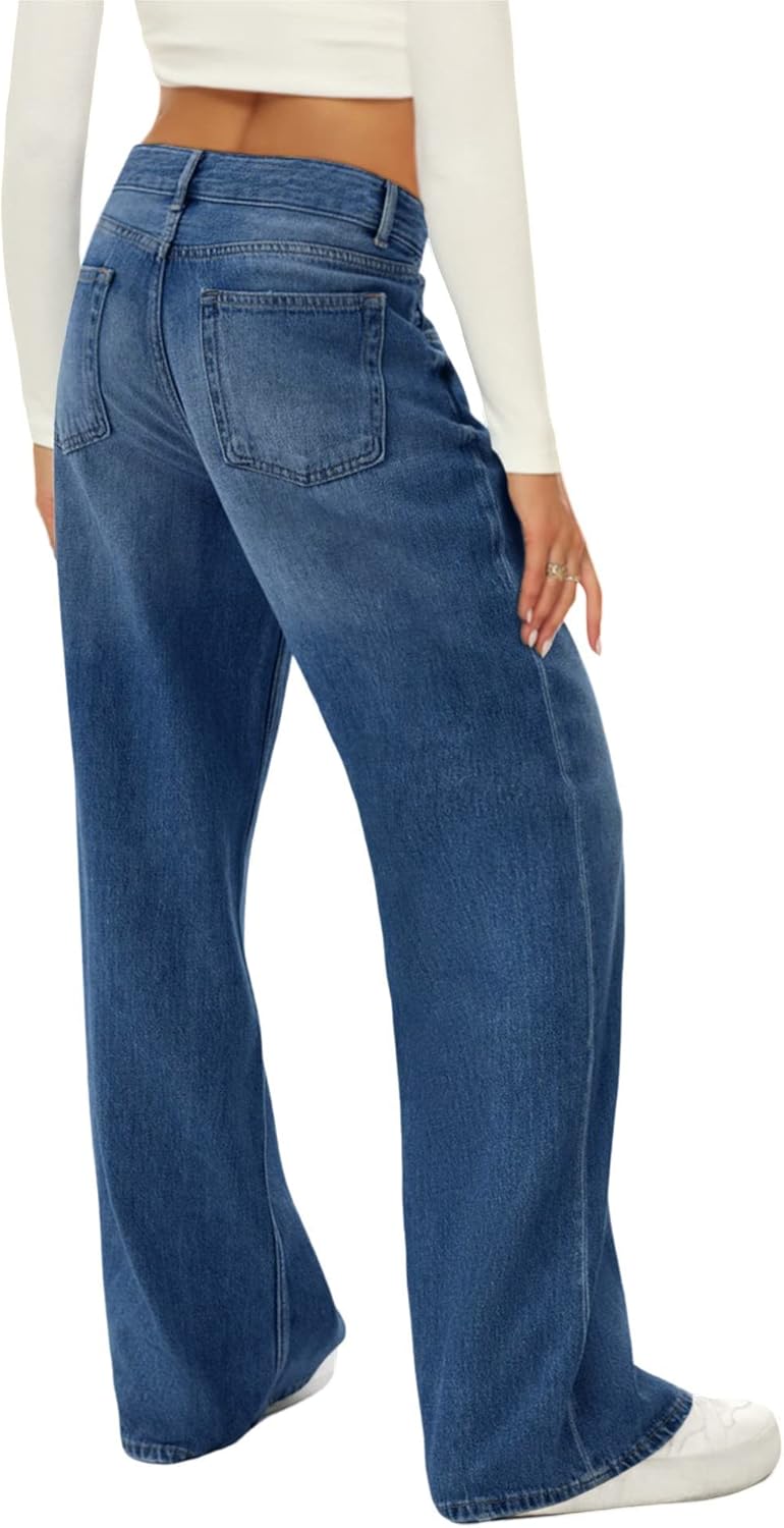 HDLTE Women Wide Leg Jeans High Waist Baggy Jeans Loose Boyfriend Jeans Denim Pants Y2K