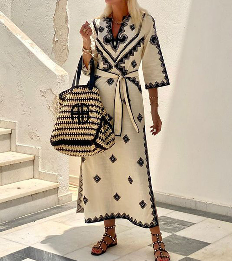 Maxi dress with baroque border print