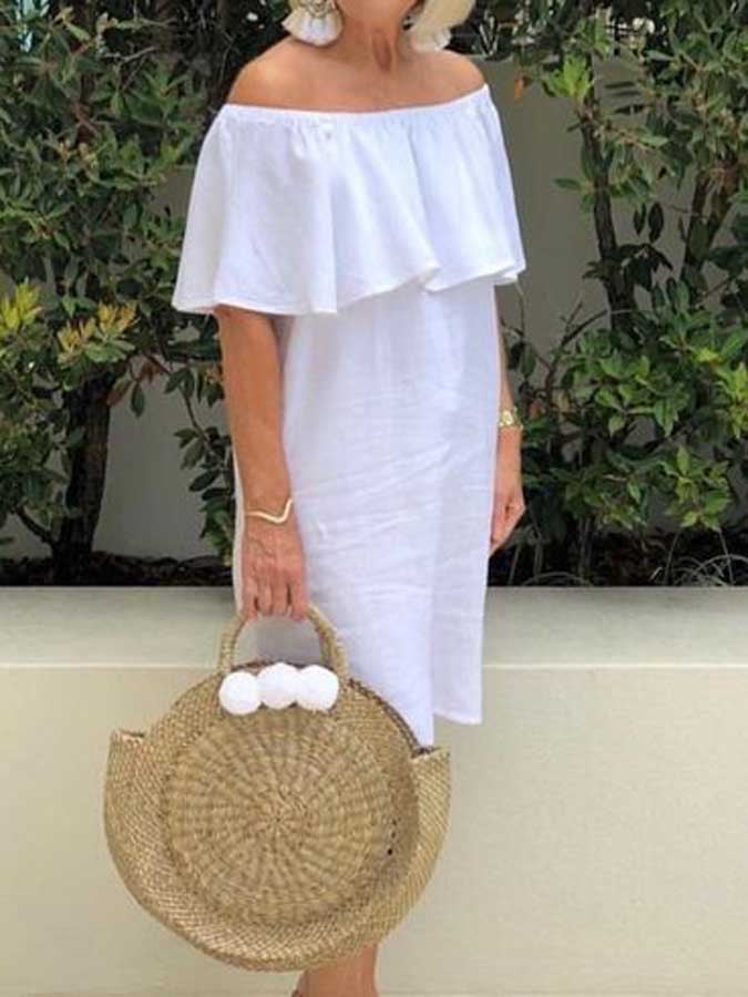 Damen Freizeit-Midi-Kleid mit Rundhalsausschnitt in Unifarbe