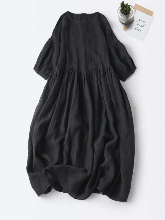 Lockeres und vielseitiges Rundhals-Pulloverkleid mit Puffärmeln