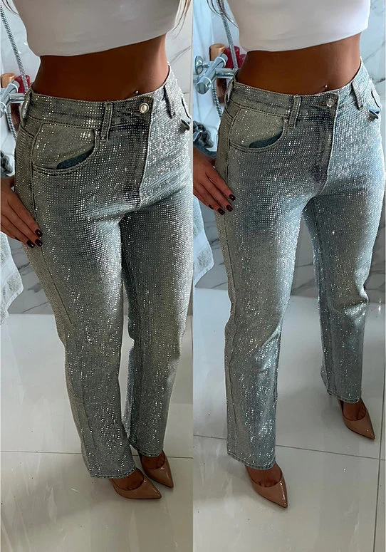 Damen-Freizeithose aus Denim mit Strasssteinen