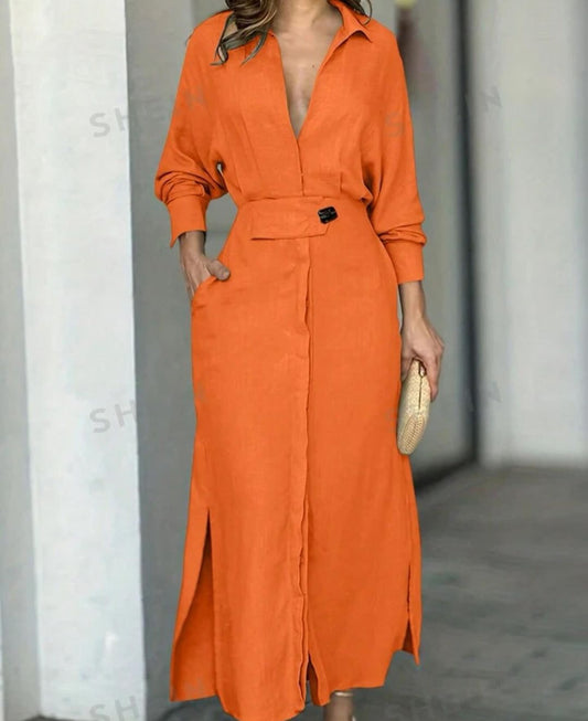 2024 Einfarbiges Maxikleid