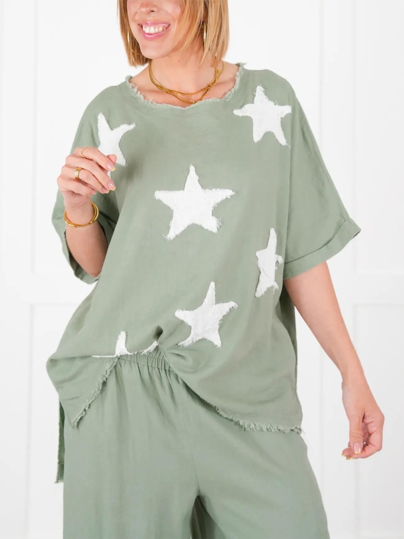 Zweiteiler-Set für Damen mit Stern-Patch im Freizeit-Stil (2 kaufen, kostenloser Versand)