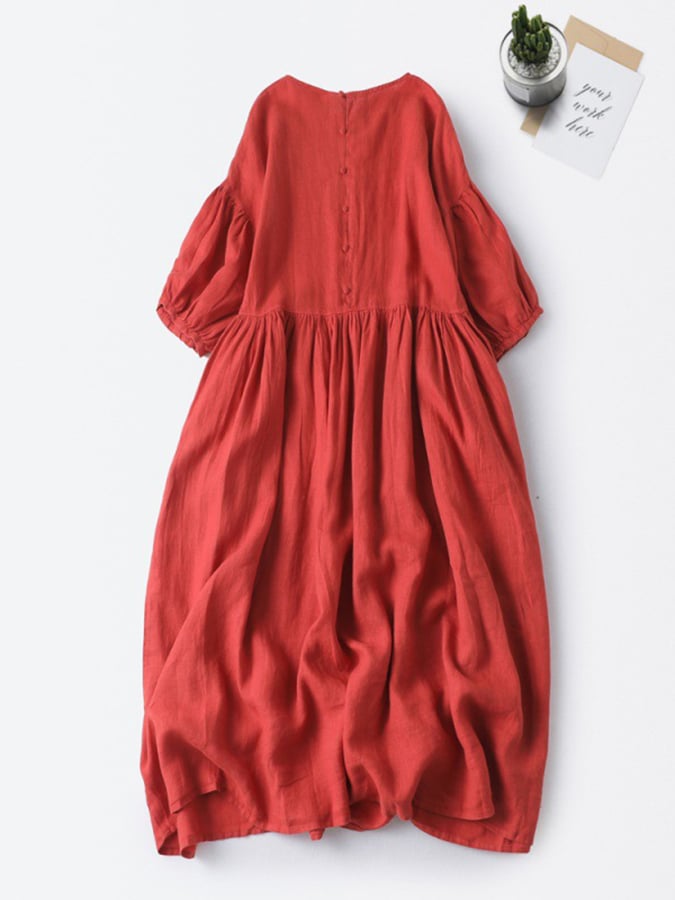 Lockeres und vielseitiges Rundhals-Pulloverkleid mit Puffärmeln