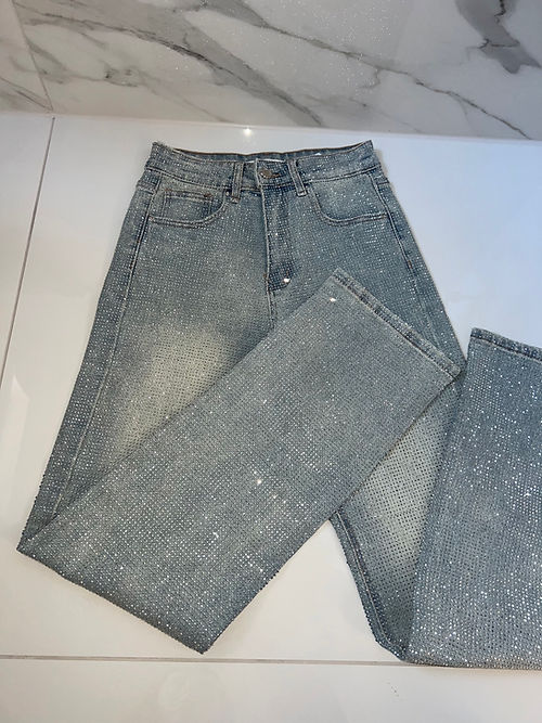 Damen-Freizeithose aus Denim mit Strasssteinen