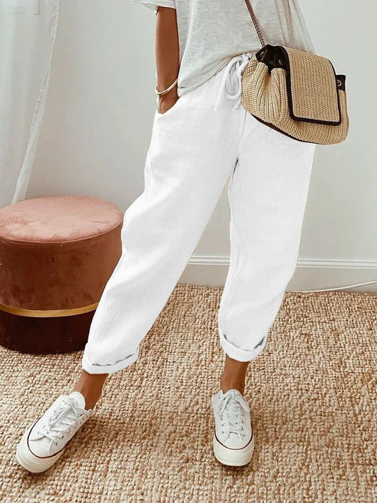 Einfarbige Hosen mit Einsätzen, Taschen und Kordelzug im Casual-Stil