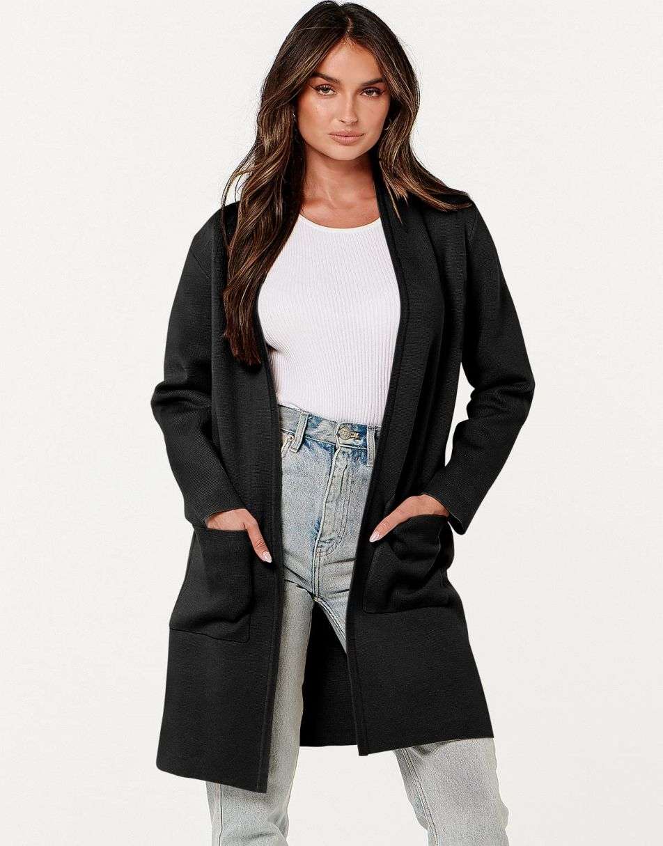 ANRABESS Cardigan-Pullover für Damen, lässig, Herbst Winter 2023, modischer Mantel, Langarm, offener Strick-Coatigan, Kleidung