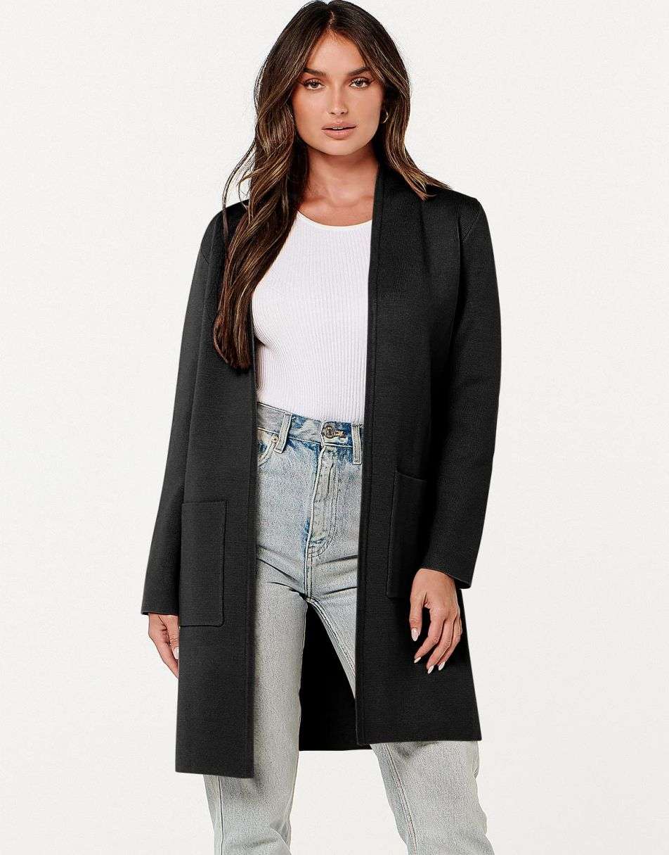 ANRABESS Cardigan-Pullover für Damen, lässig, Herbst Winter 2023, modischer Mantel, Langarm, offener Strick-Coatigan, Kleidung
