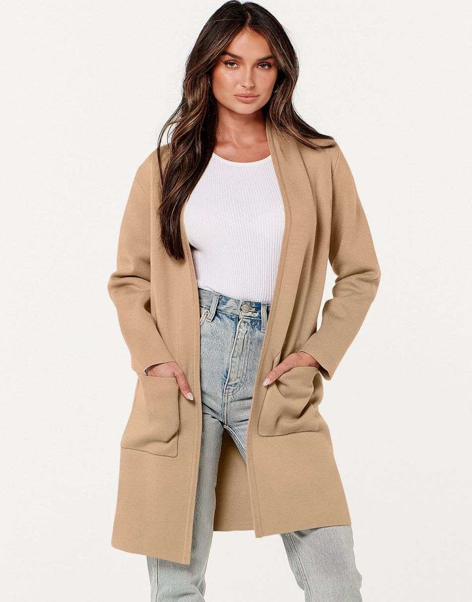 ANRABESS Cardigan-Pullover für Damen, lässig, Herbst Winter 2023, modischer Mantel, Langarm, offener Strick-Coatigan, Kleidung