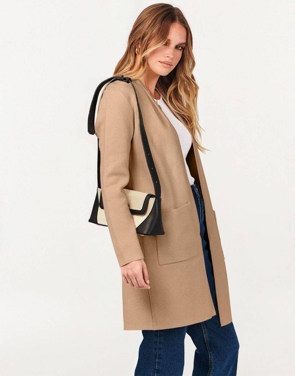ANRABESS Cardigan-Pullover für Damen, lässig, Herbst Winter 2023, modischer Mantel, Langarm, offener Strick-Coatigan, Kleidung