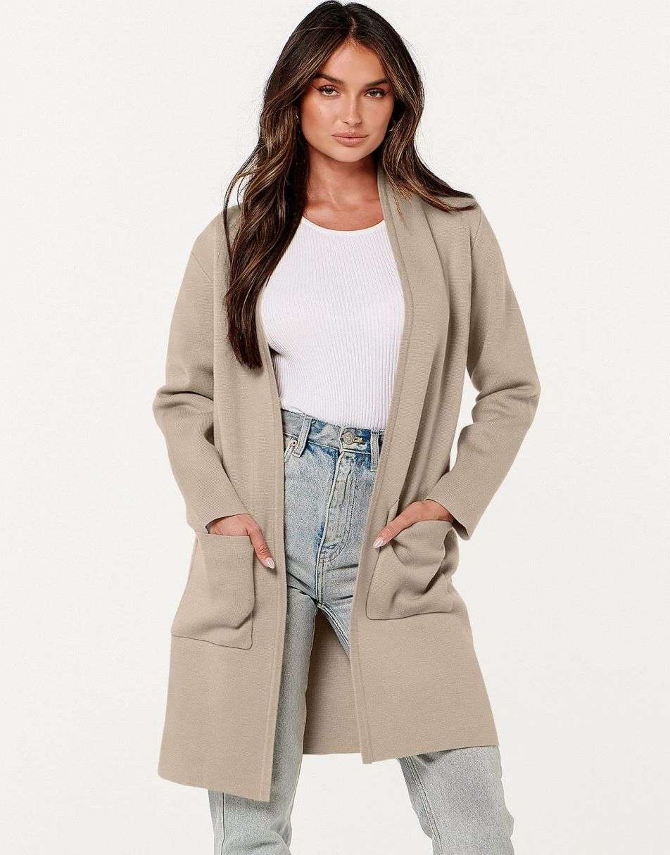 ANRABESS Cardigan-Pullover für Damen, lässig, Herbst Winter 2023, modischer Mantel, Langarm, offener Strick-Coatigan, Kleidung