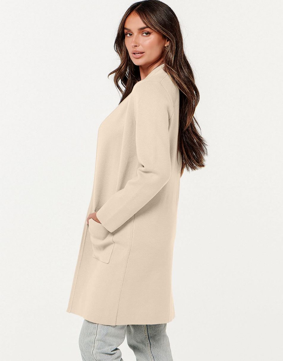 ANRABESS Cardigan-Pullover für Damen, lässig, Herbst Winter 2023, modischer Mantel, Langarm, offener Strick-Coatigan, Kleidung