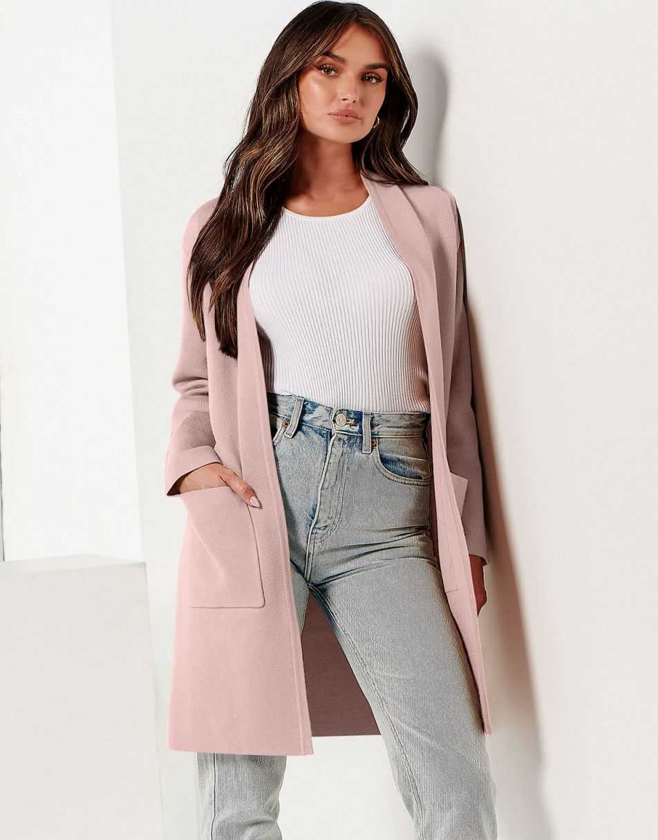 ANRABESS Cardigan-Pullover für Damen, lässig, Herbst Winter 2023, modischer Mantel, Langarm, offener Strick-Coatigan, Kleidung
