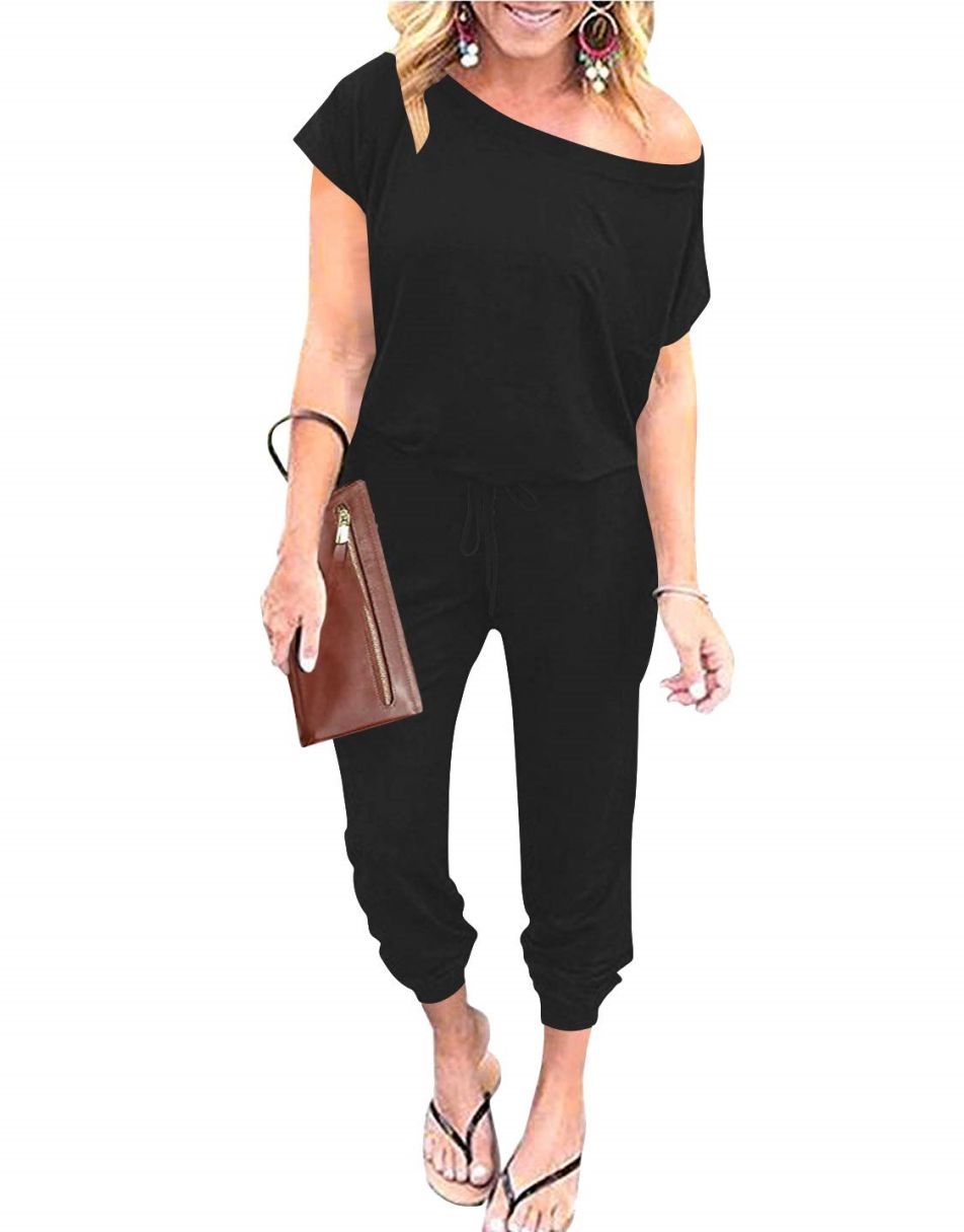 ANRABESS Lässiger Off-Shoulder-Overall mit elastischer Taille und Stretch-Stoff