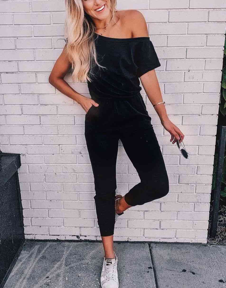 ANRABESS Lässiger Off-Shoulder-Overall mit elastischer Taille und Stretch-Stoff