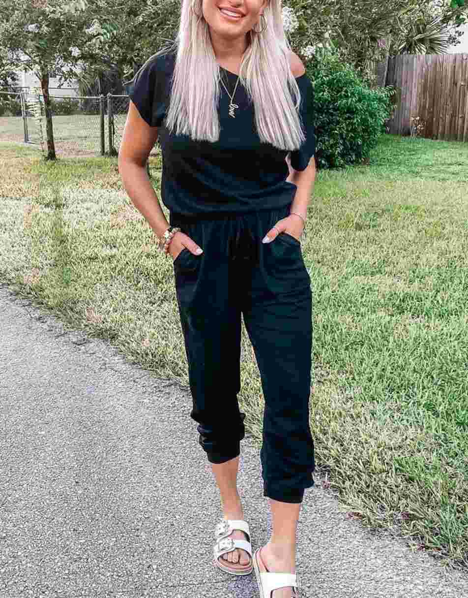 ANRABESS Lässiger Off-Shoulder-Overall mit elastischer Taille und Stretch-Stoff