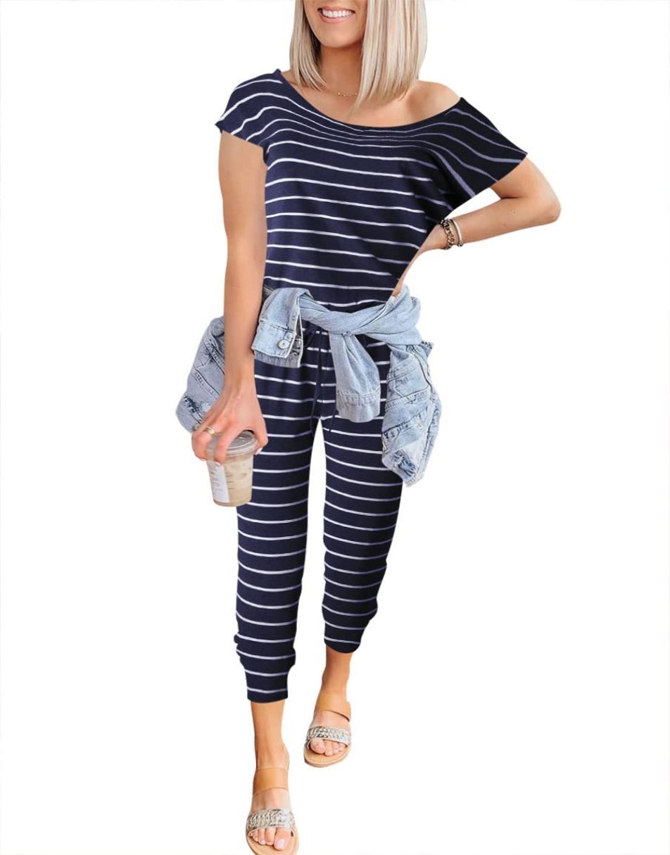 ANRABESS Lässiger Off-Shoulder-Overall mit elastischer Taille und Stretch-Stoff