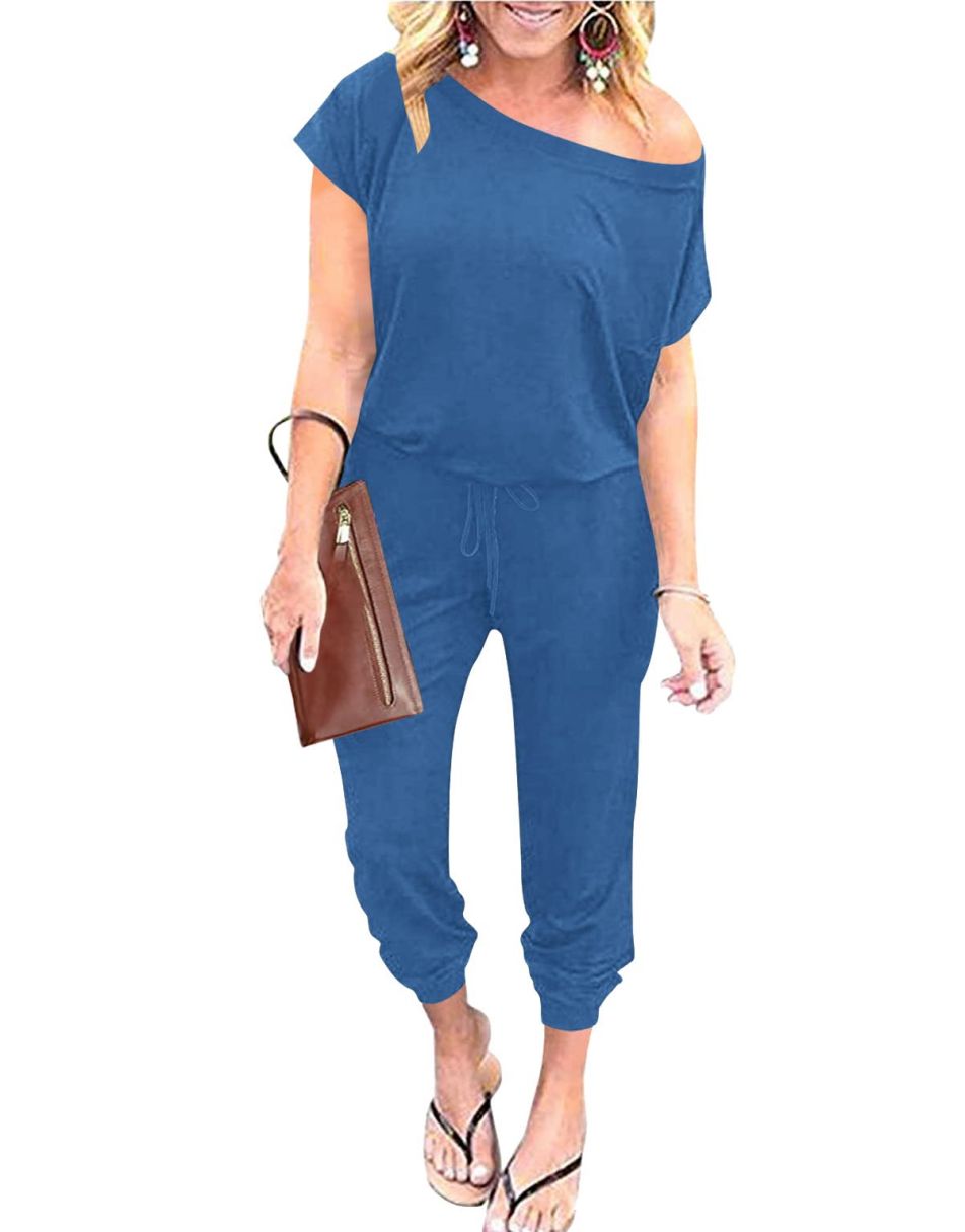 ANRABESS Lässiger Off-Shoulder-Overall mit elastischer Taille und Stretch-Stoff
